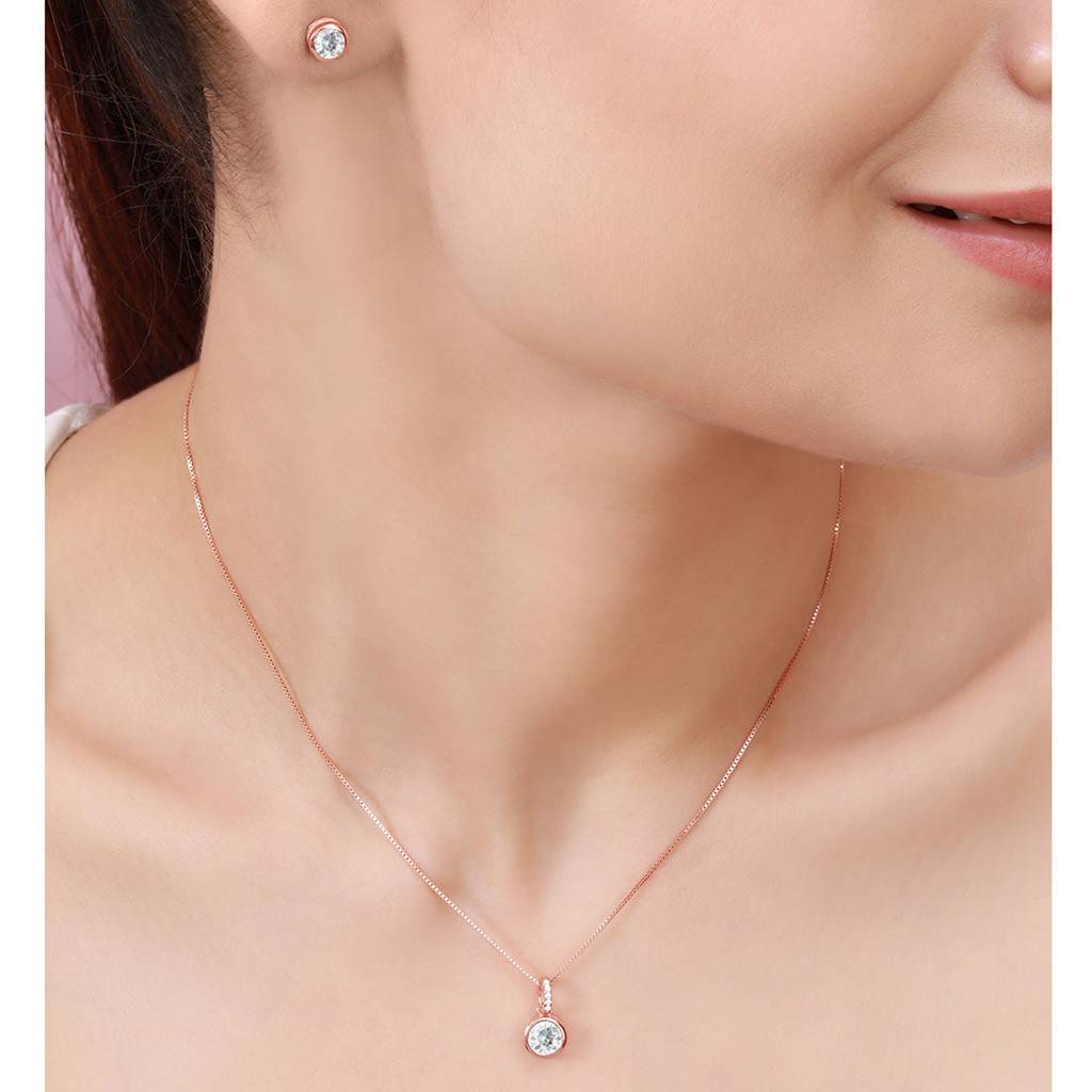 Solo Sparkle Rose Gold Plated 925 Sterling Silver Jewellery Set : JS-70187-C-RG