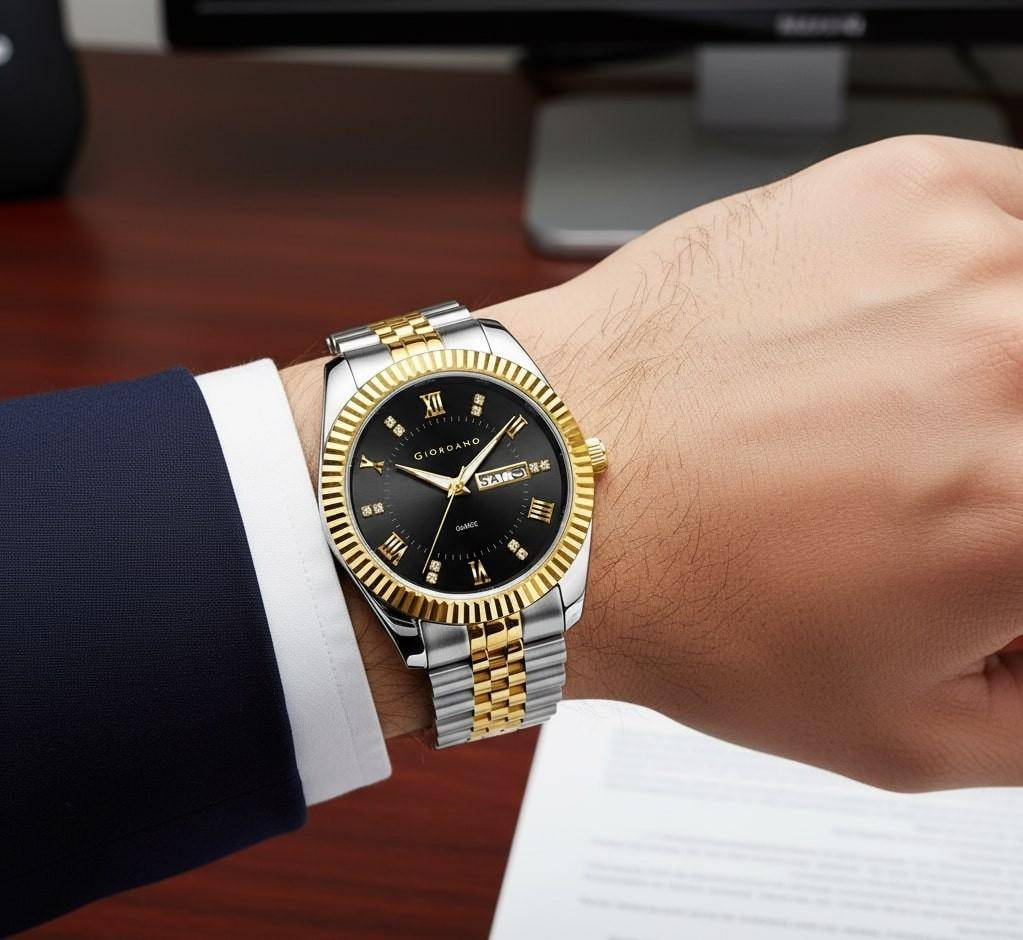 Giordano Analog Watch For Men - Dual-Tone Stainless Steel Strap, Crystal Indices And Fluted Bezel : GZ-50173-11