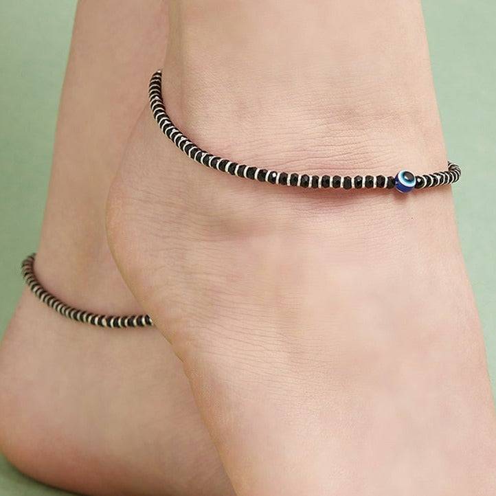 Evil Eye Beads 925 Sterling Silver Anklets : ANK-60011-PAIR