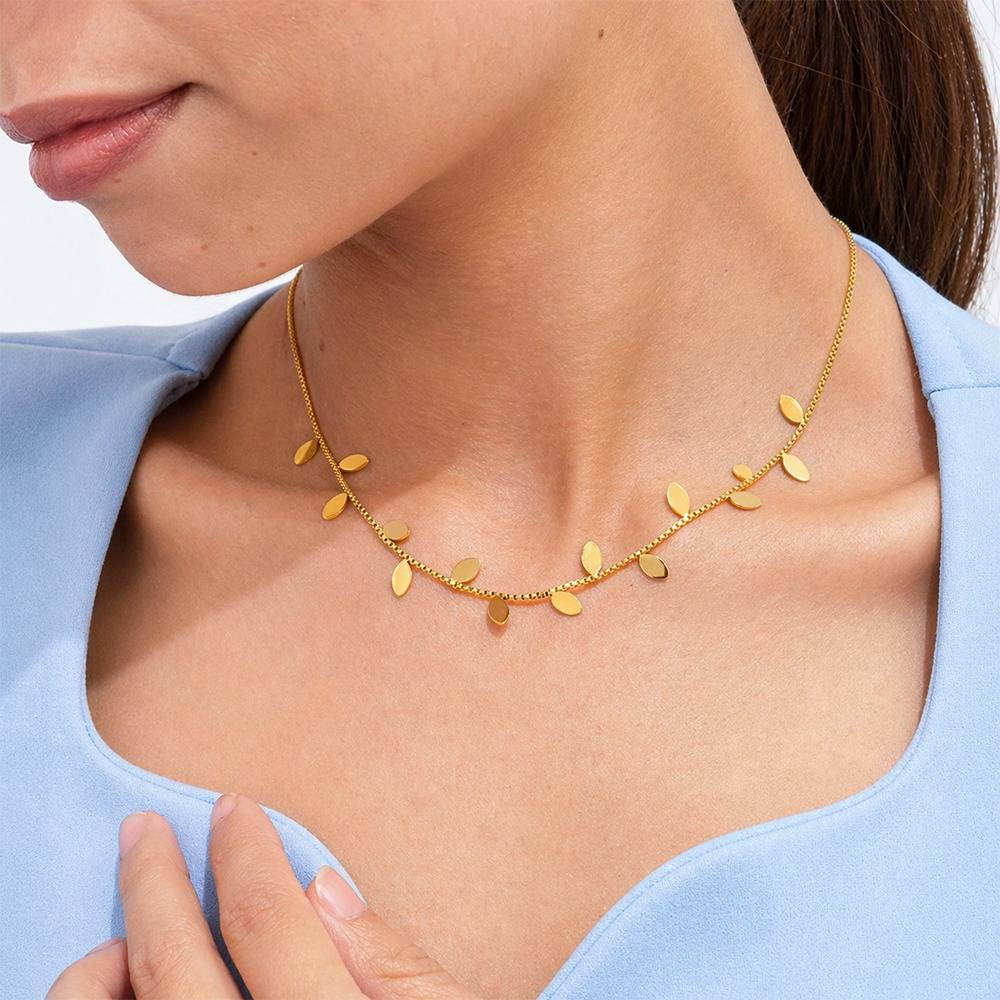 Women 18K Gold-Plated Leaf Charm Delicate Chain Necklace : 101115