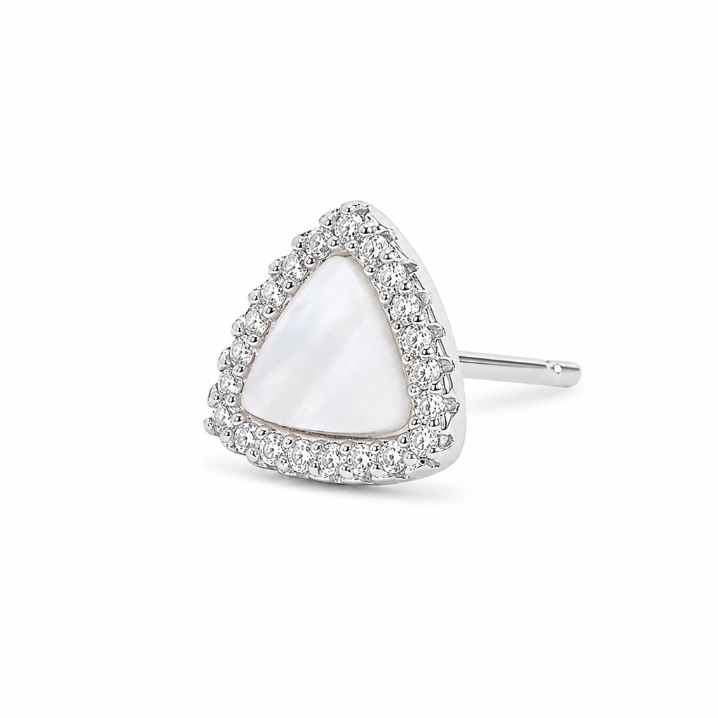 Silver Minimal Luxe Mop Triangle Studs : WER00048