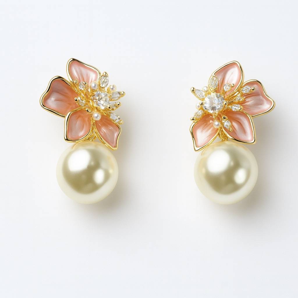 Floral Pearl Drop Earrings : AN-LJ-PI-0027-DE