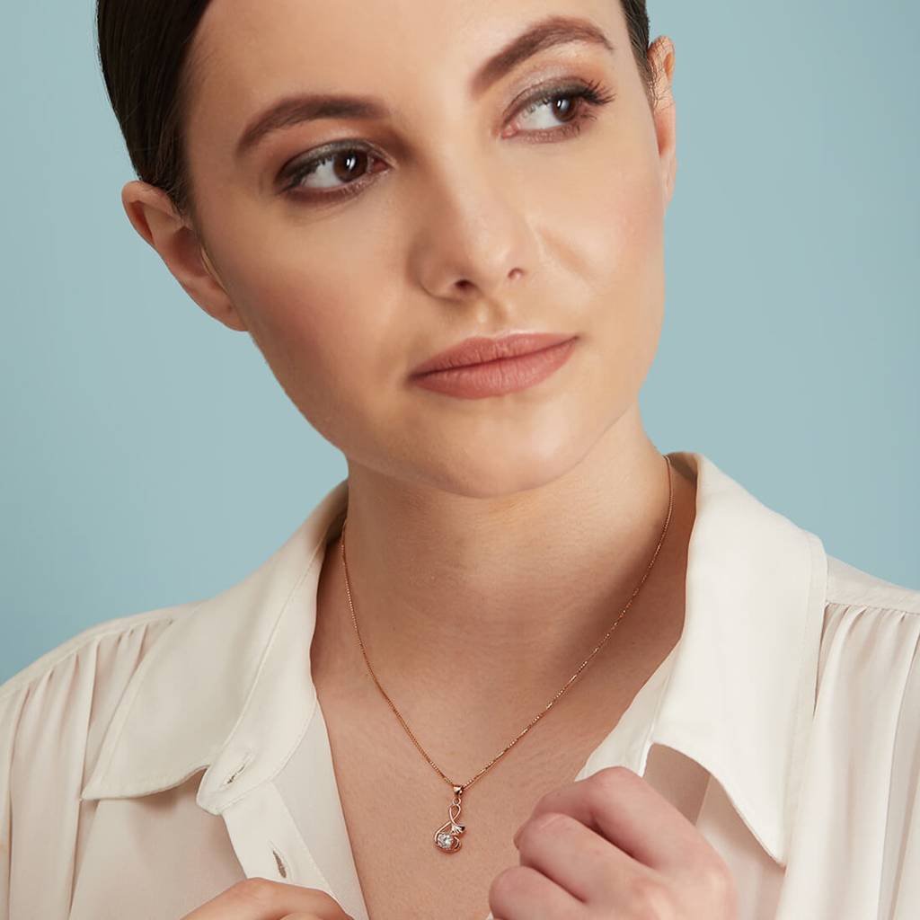 Musical Solitaire 925 Silver Rose Gold Necklace Chain : PEN-30008-C