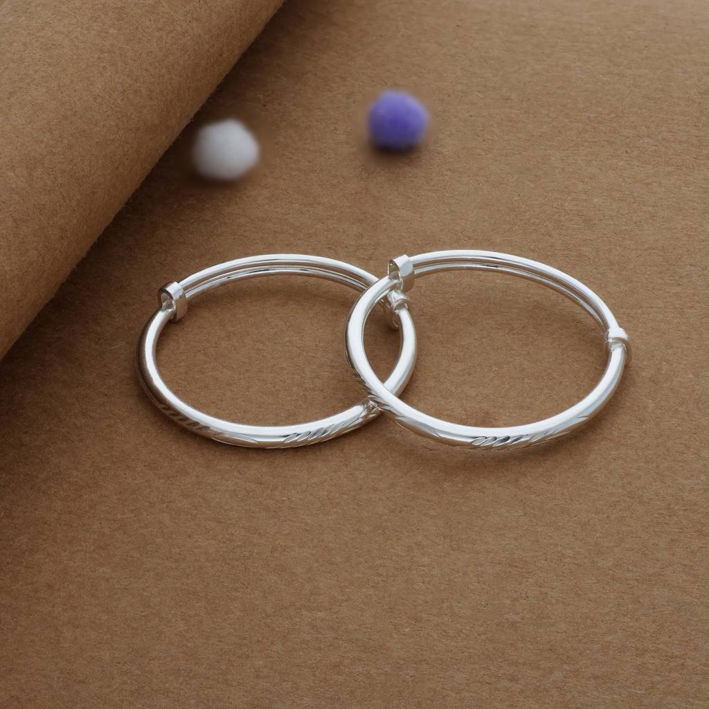 Iyal Everyday Silver Kid Bangles (0-6 Yrs) | 999 Hallmark | Adjustable | Everyday Wear : KB-CC-RH-A-302-P