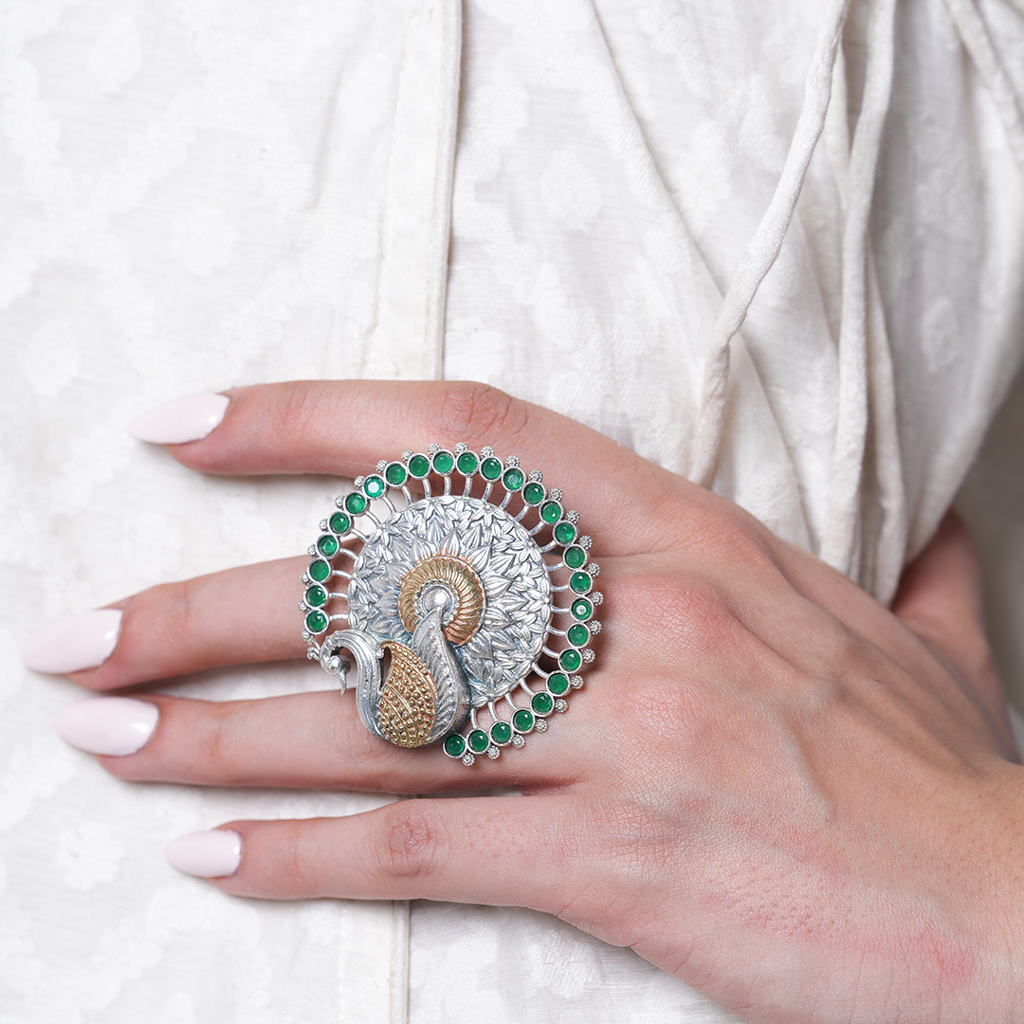 Silver Polish Peacock Ring : CAO0254RNG