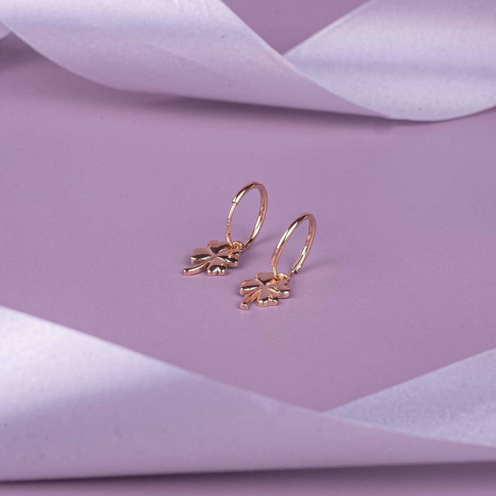 Cutest Quadrifoliate Leaf Rose Gold Plated Earring : EAR-20260