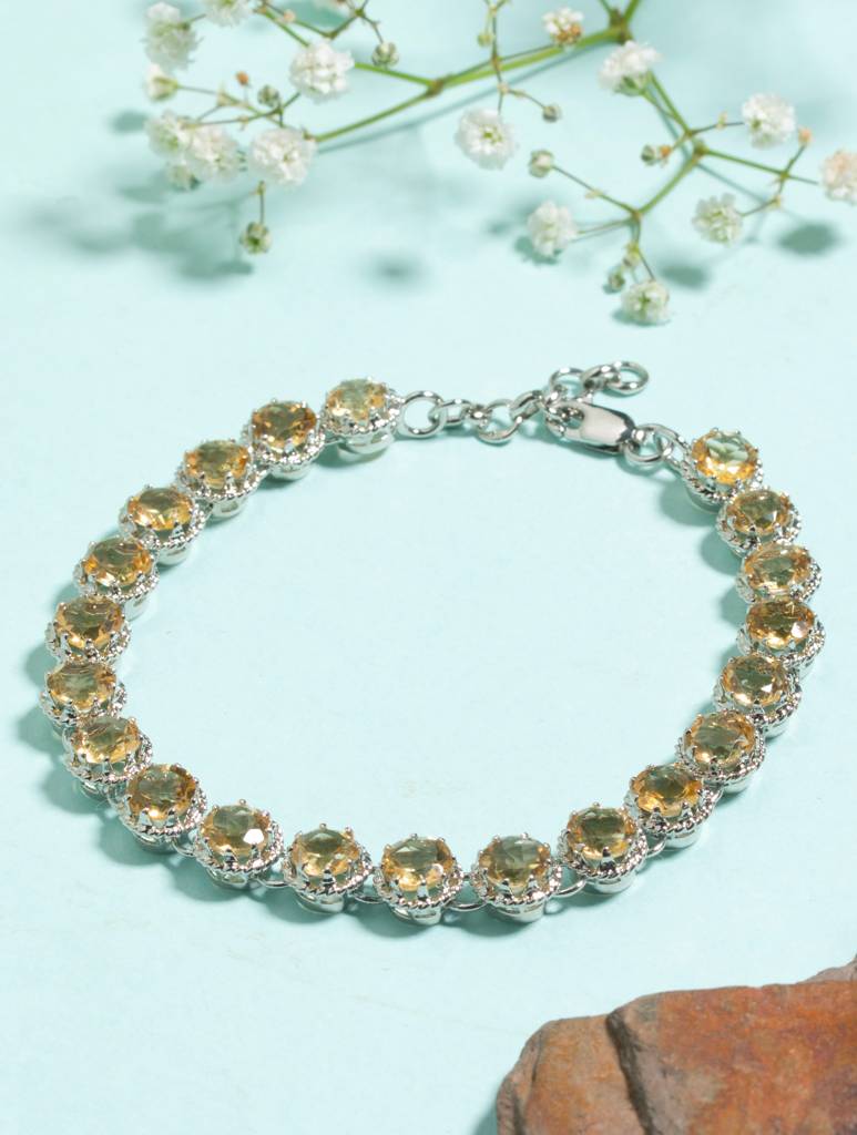 925 Sterling Silver Citrine Bracelet For Women Handmade Gemstone Bracelet Elegant Jewelry : FU-1057