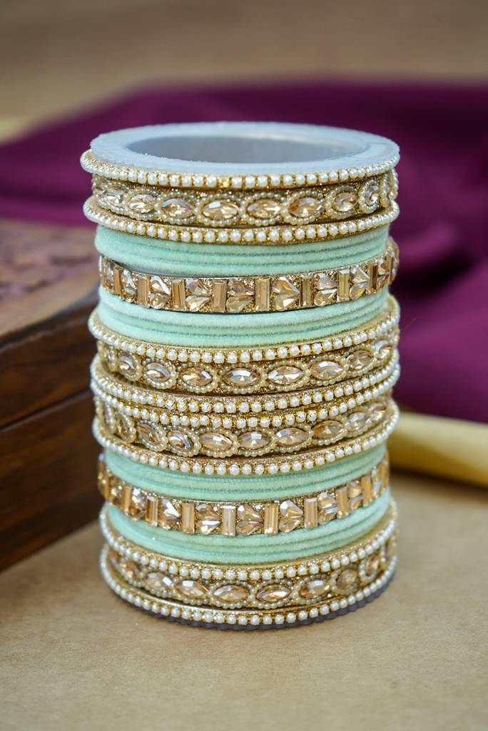 Premium Velvet Bangles Set – Wedding & Party Wear : HJ-28-24-PISTA