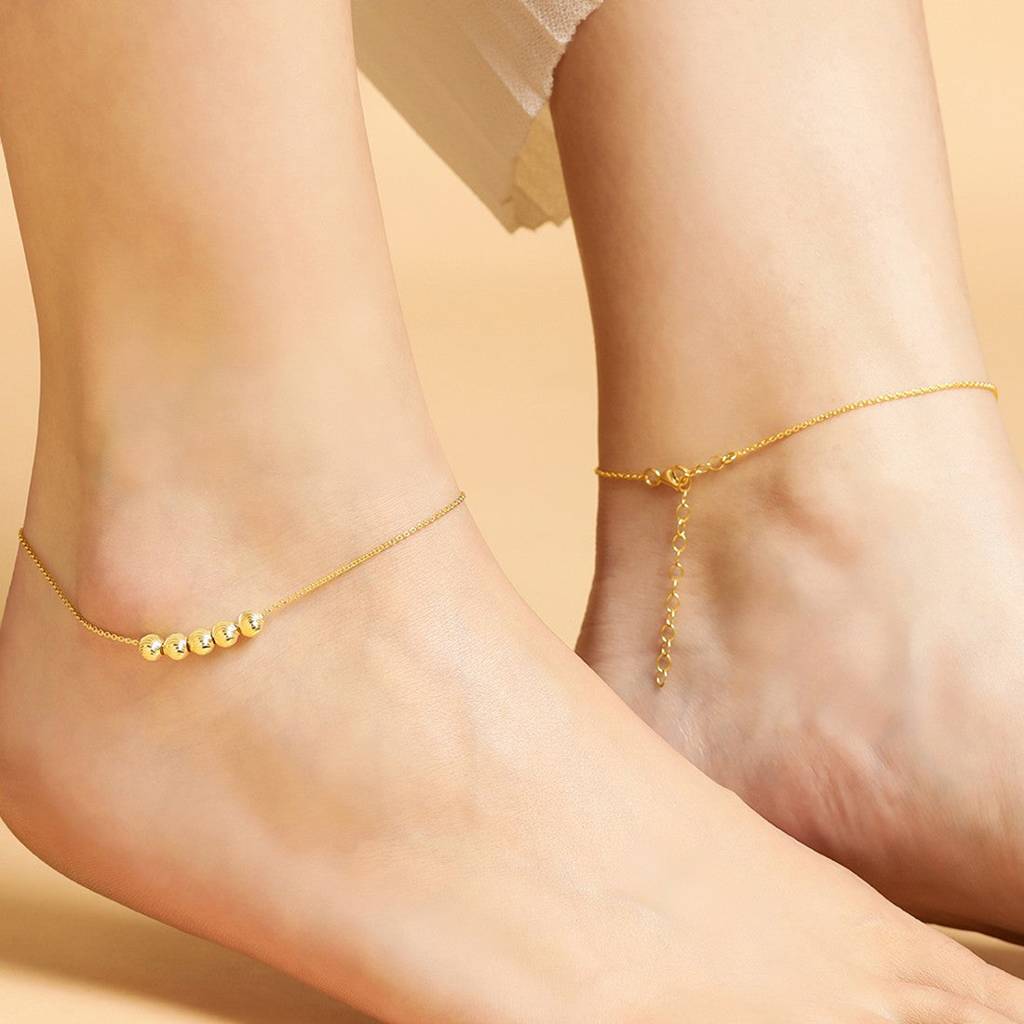 Golden Bead Plated 925 Sterling Silver Anklet : ANK-60162-PAIR