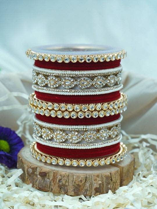 Traditional Velvet Bangles Set For Women : HB-28-24-RED