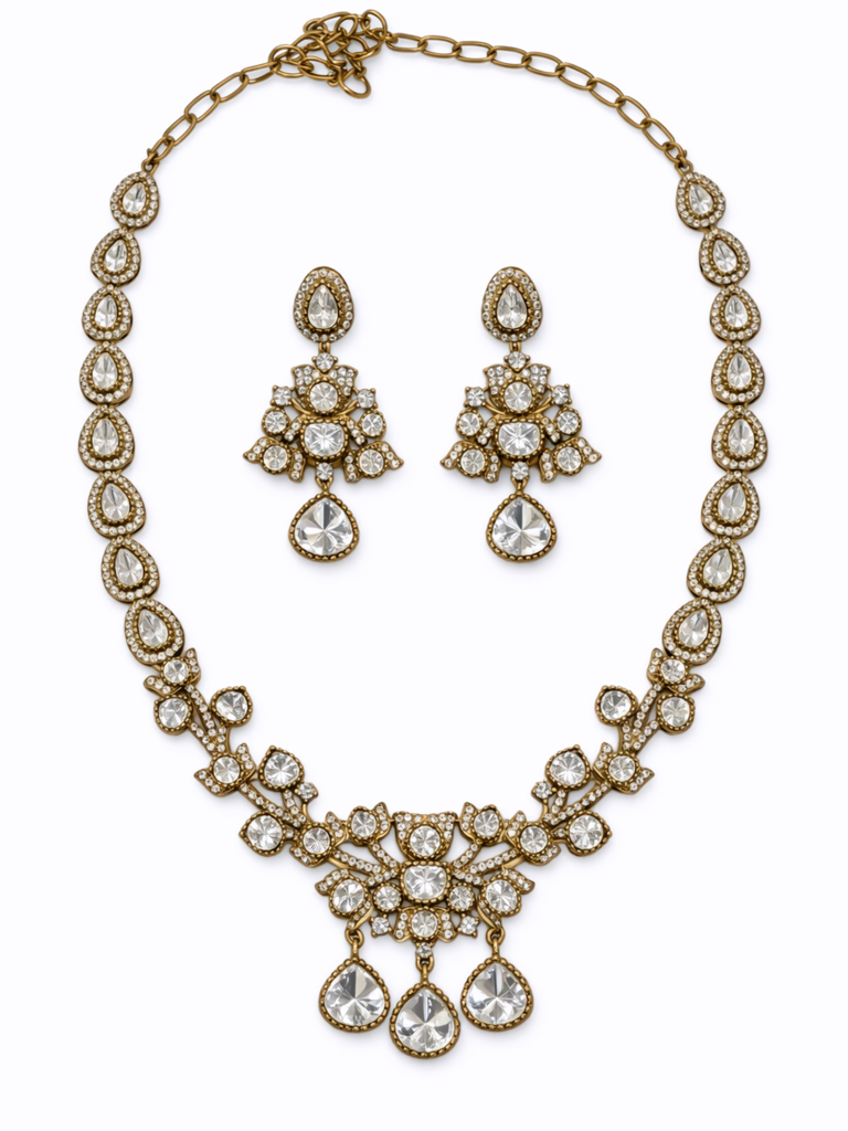 Polki Leaf Drop Necklace Set : PR-218N