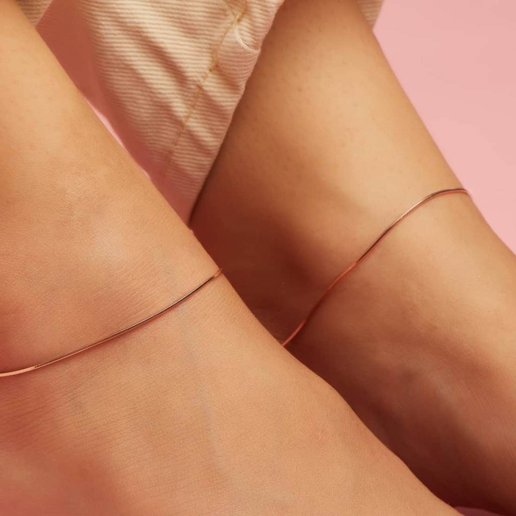 Minimal Rose Gold Serenity 925 Sterling Silver Anklet : ANK-60101-PAIR