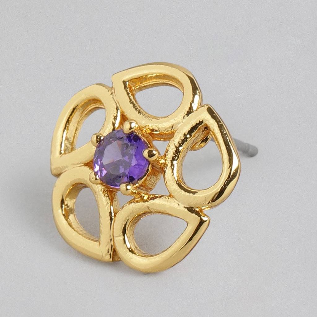 Estele Gold Plated American Diamond Blue Mariposa Lily Stud Earrings For Women : AD-059703ER