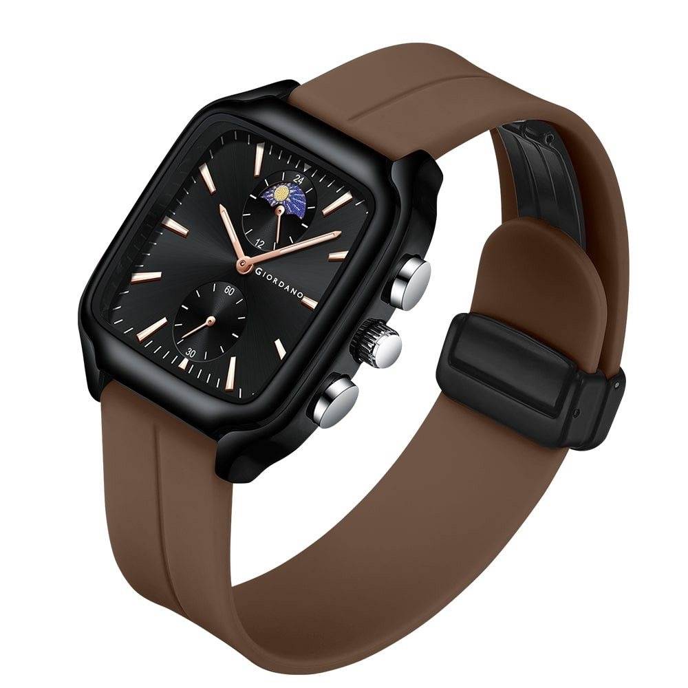 Giordano Premium Square Case Watch For Men | Moon Phase/24-Hour Indicator, Silicone Strap : GZ-50166-02