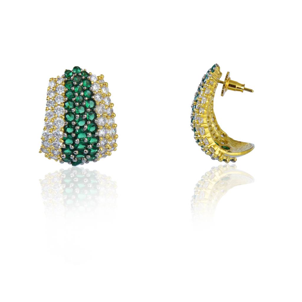 Green And White Zirconia Half Hoop Earrings : IE291B