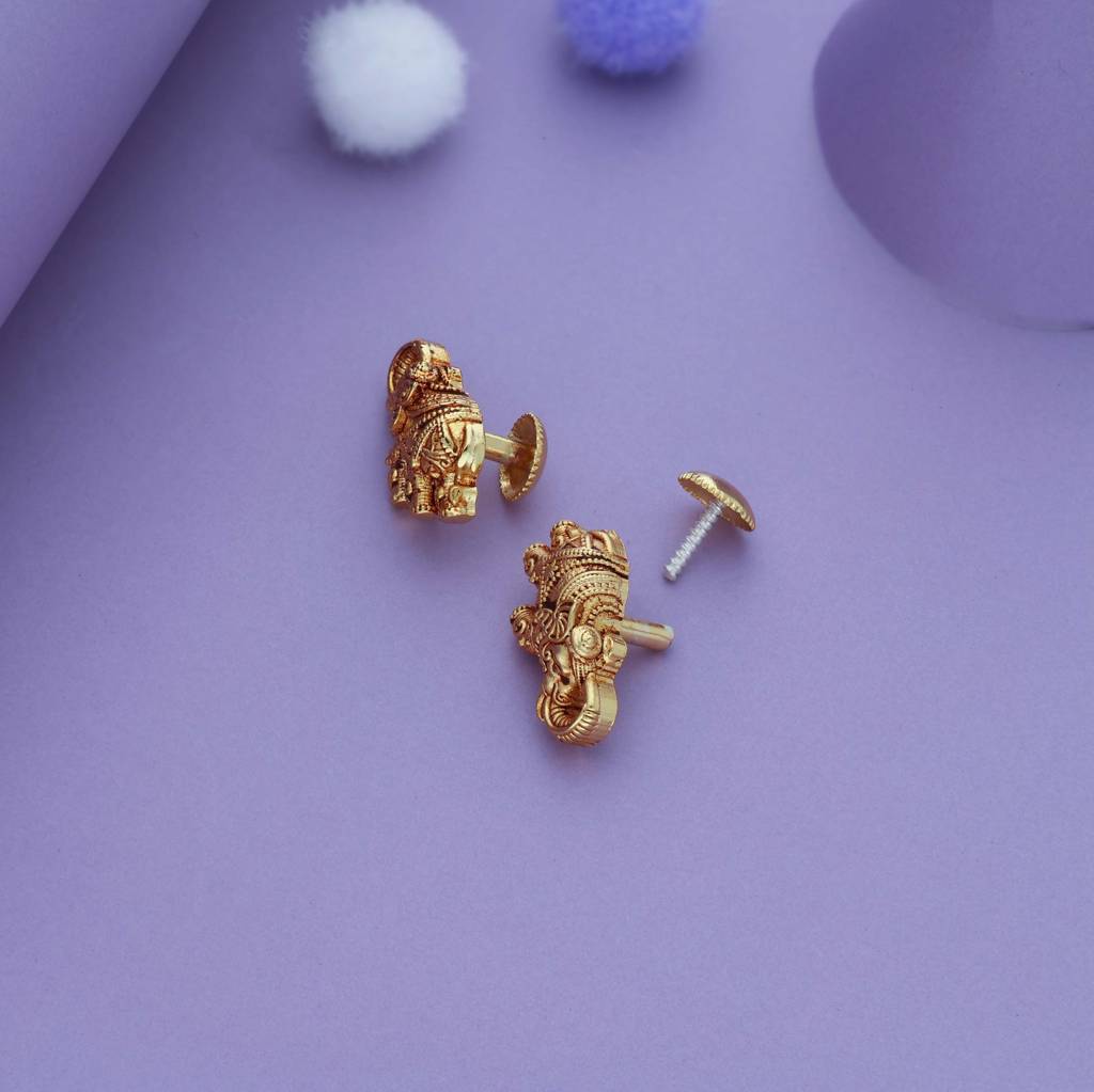 Iyal Airavata Traditional Gold Polish Silver Kid Earring : KE-TR-GO-V-113-P