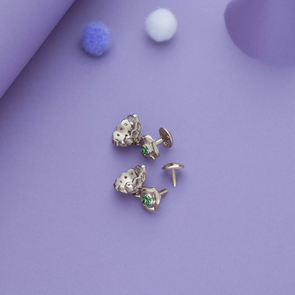 Iyal Vana Bloom Silver Traditional Kid Earring : KE-TR-RH-N-170-P