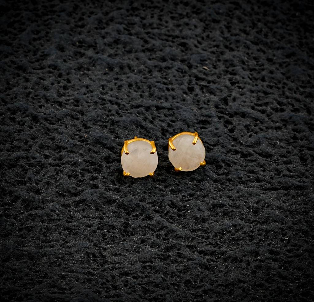 Natural Uncut Moonstone Gemstone Studs : NAGE24