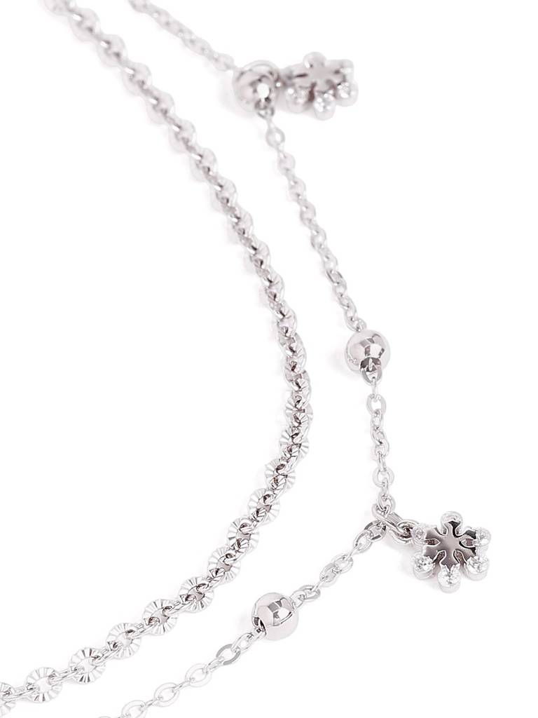 Silver Pretty Bloom Dual Chain Anklet : WAN00038