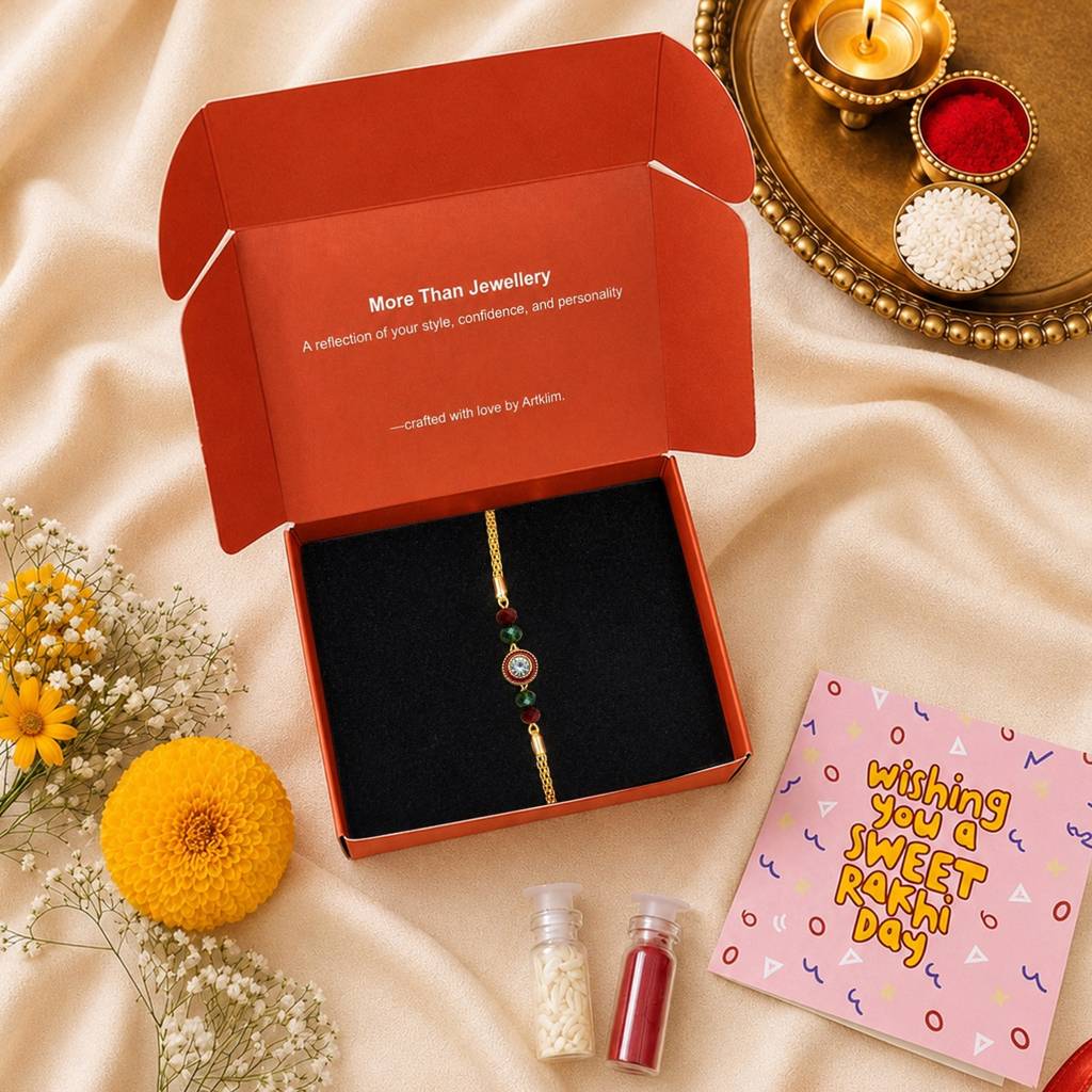 Luxury Crystal Rakhi With Red & Green Beads For Raksha Bandhan : JW-HSPS60MB2262