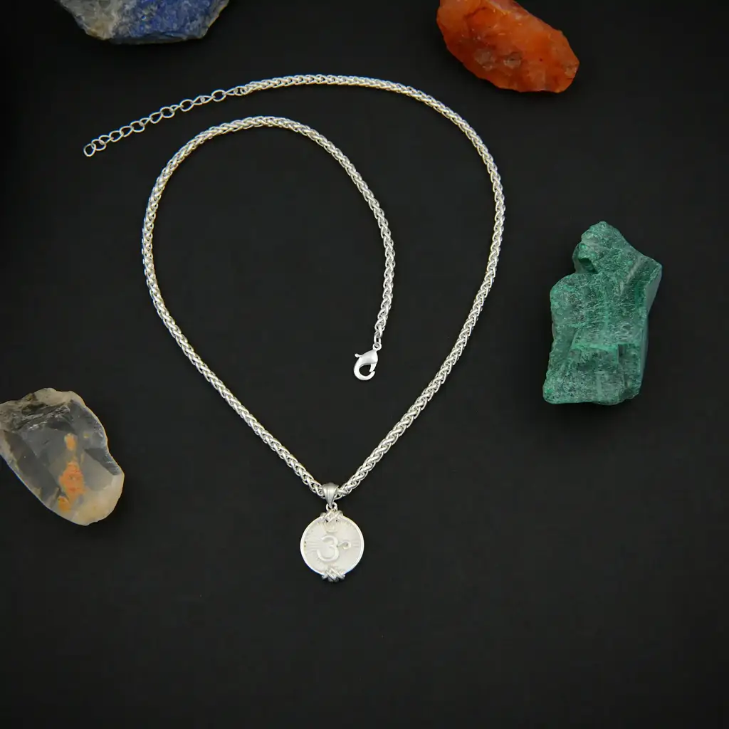 Sacred Silver Plated Om Necklace For Men : IVBN53