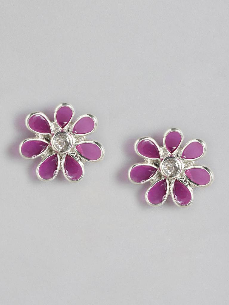 92.5 Silver Red Hydro Flower Stud Earrings : 92.5 Silver Red Hydro Flower Stud Earrings : U100SG003MY045