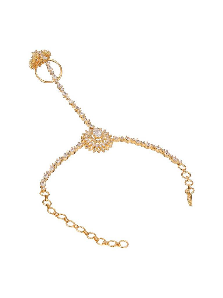 Gold Plated Ad Zircon Studded Wraparound Trendy Hathphool : SJHP2960