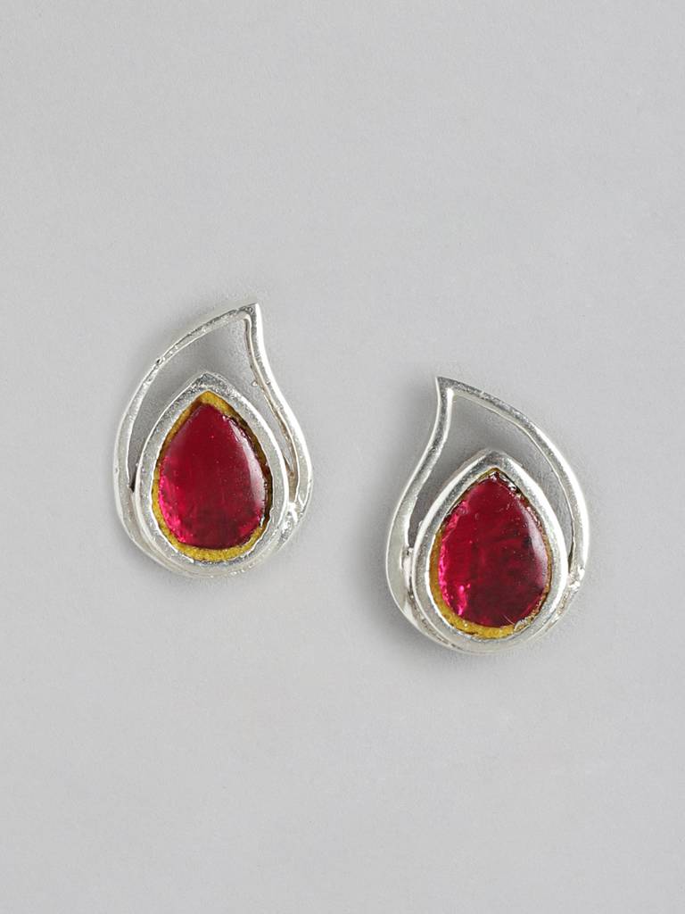 92.5 Silver Red Kundan Drop Earrings : 92.5 Silver Red Kundan Drop Earrings : U100SG003MY010