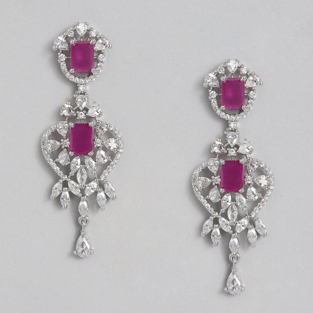 Estele Rhodium Plated Cz Magnificent Designer Necklace Set With Ruby Stones For Women : AD-711-IR-RBNKER