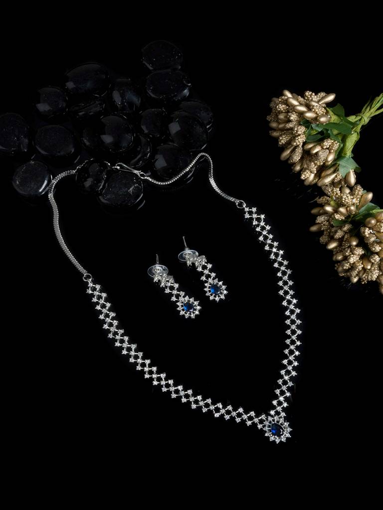 Handmade Sleek Ad Pendant Style Necklace Setâ : AD143BLUE