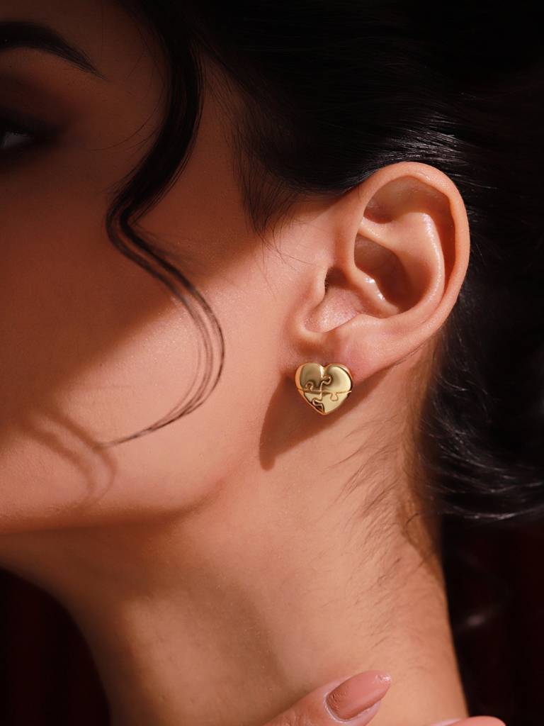 Valentine’S Day Puzzle Of The Heart Sterling Silver Stud Earrings : 8905124574951