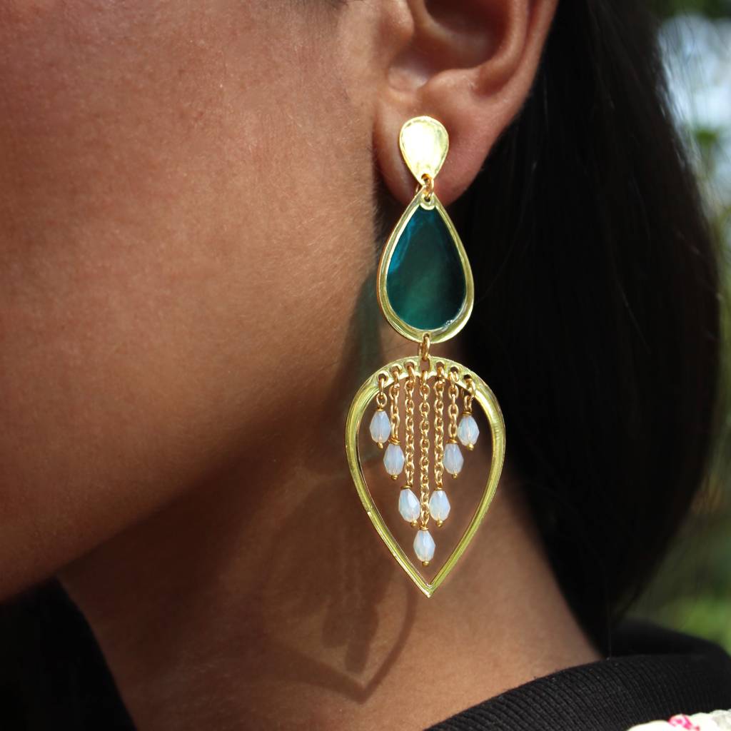 Water Dew Drops Blue Resin Earrings : ACE276