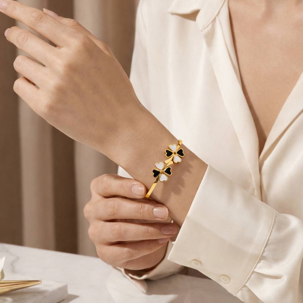 Gold Plated Elegant Flower Open Cuff Anti-Tarnish Bangle Bracelet : HSPS60MB1577