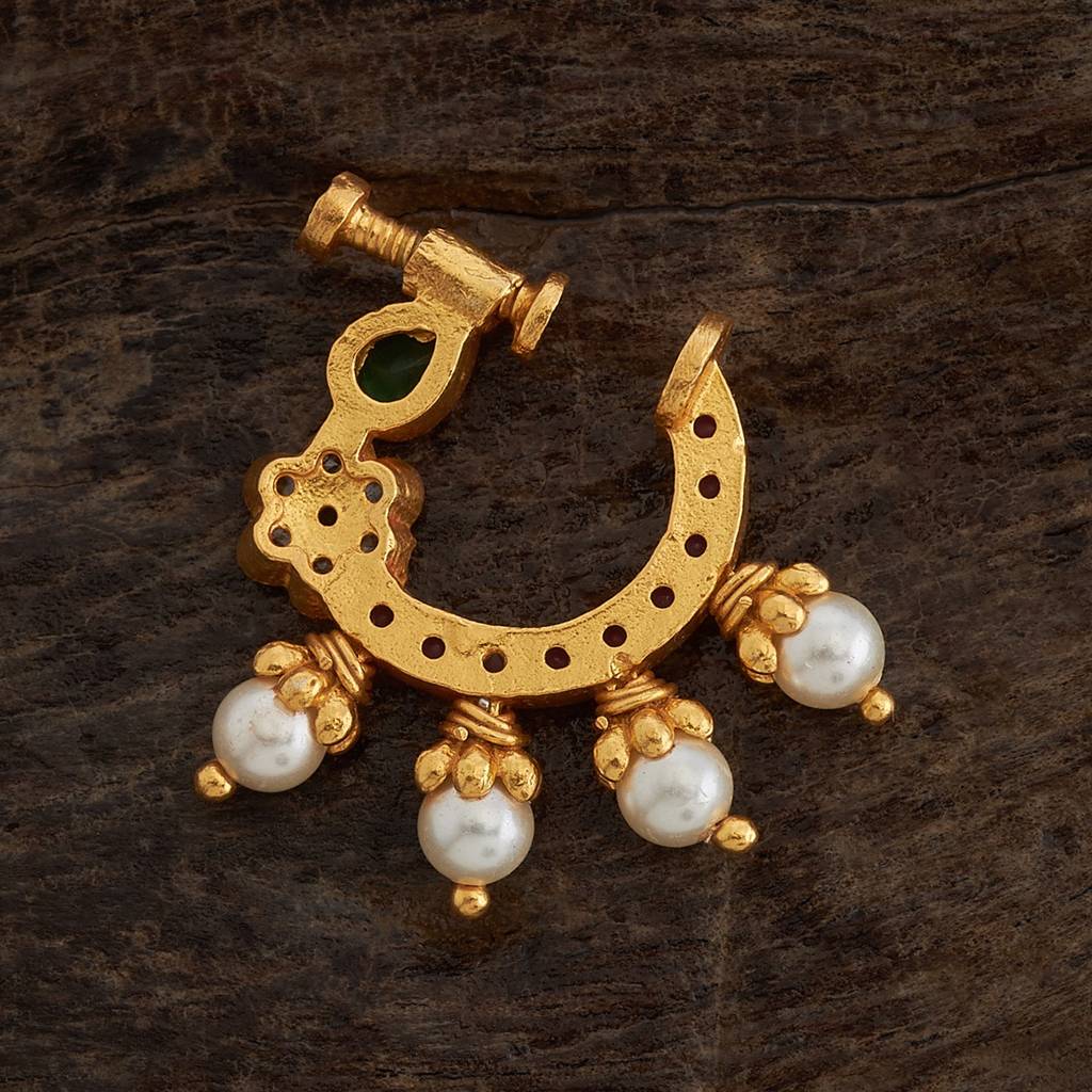 Ruby-Green Gold Plated Temple Nath - 406671 : 406671