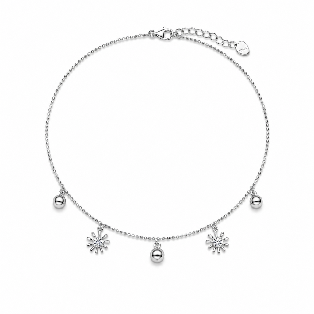 Silver Sun Charm Anklet : AN03709