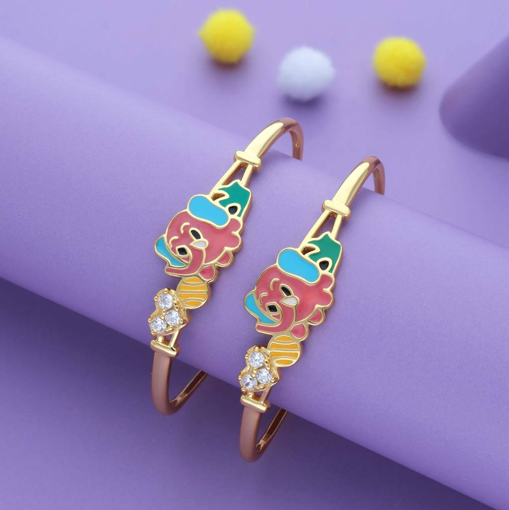 Iyal Adorable Elephant 18K Rose Gold Polish Silver Kid Bangle (0 - 5Yr) : KB-CC-RG-U-180-P
