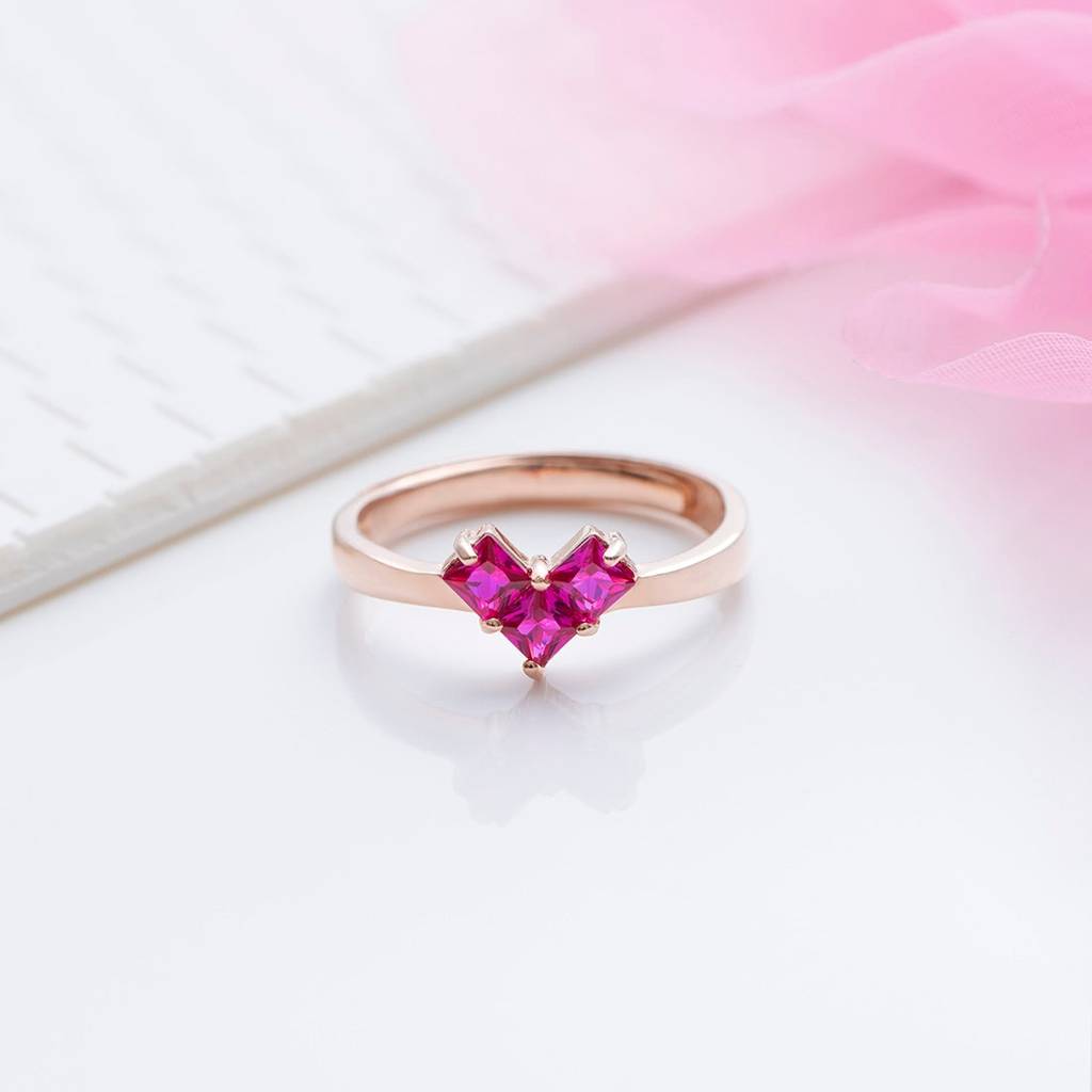 Ruby Heart Rose-Gold Plated 925 Sterling Silver Ring For Women (Onesize) : RNG-40127