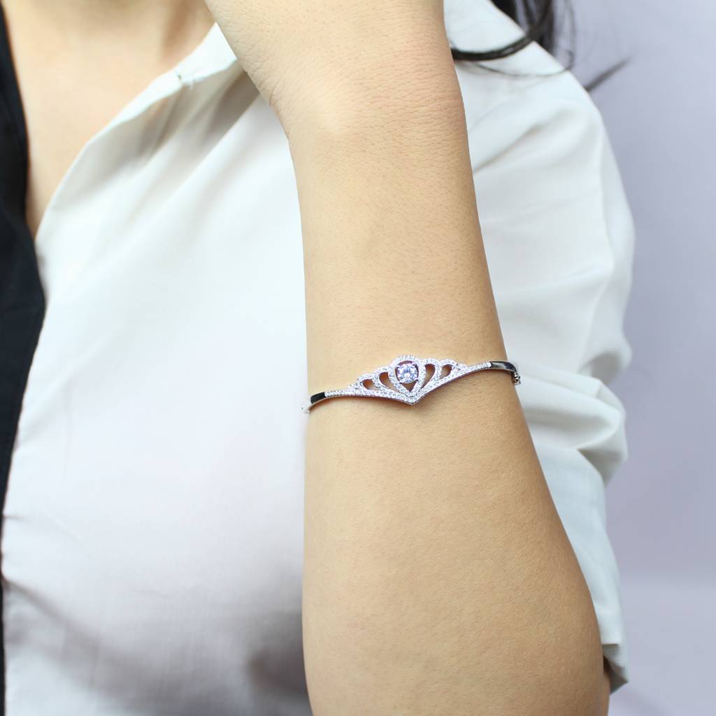 925 Pure Silver Crown Shaped Bracelet | Princess Crown Bangle Bracelet For Women : BR1008