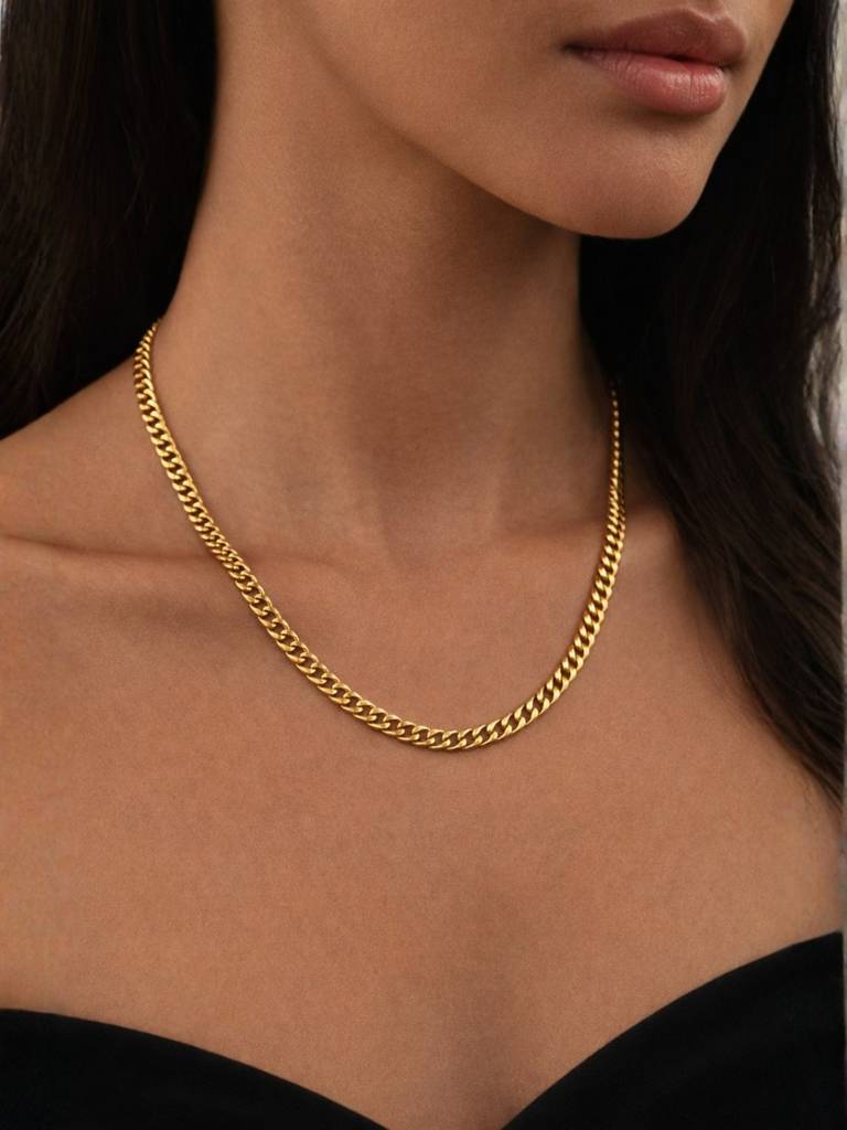 Unisex 18K Gold Cuban Link Chain – 5Mm Stainless Steel Necklace : UNIC858GCC