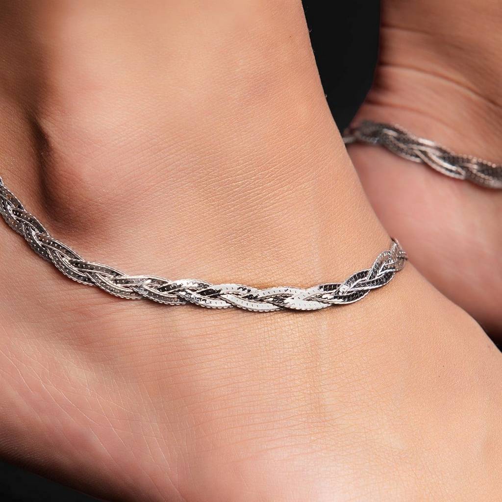 Entangled 925 Sterling Silver Anklet : ANK-60061-PAIR