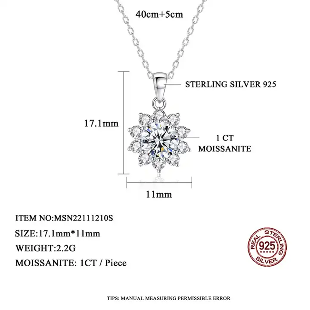 1 Ct Snowflake Sparkle Round Silver Moissanite Pendant; Gra Certified; D Vvs1 : SnowflakeSparkle_1ct_MSN22111210S