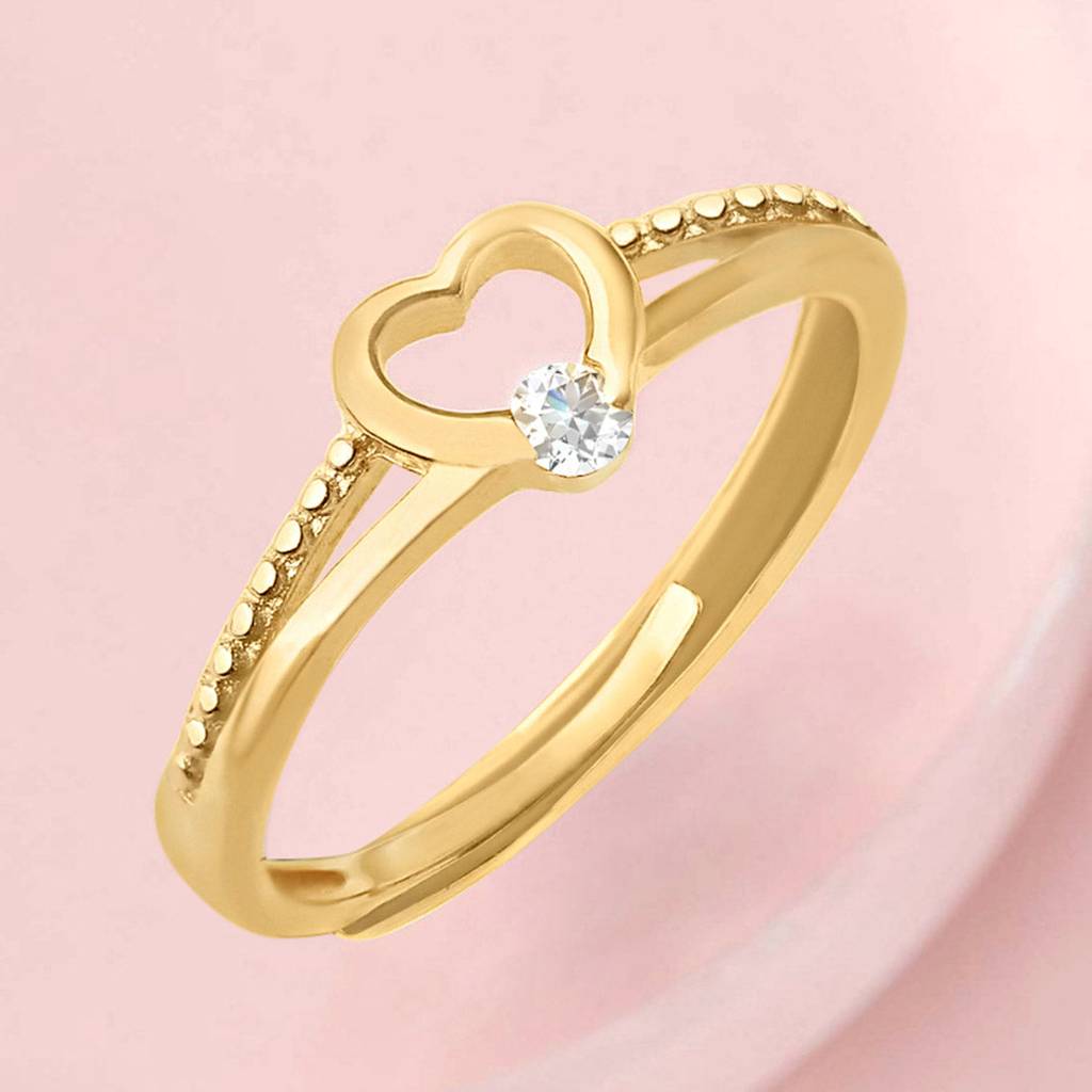 Heartfelt Love Adjustable Gold-Plated 925 Sterling Silver Ring With Cubic Zirconia (Adjustable) : RNG-40154
