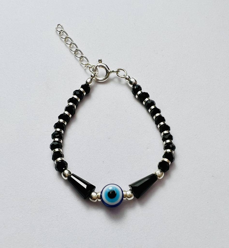 925 Sterling Silver Black Beads Evil Eye Baby Bracelet : ARSBR27