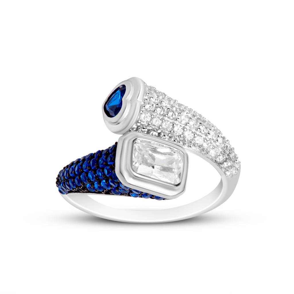 Twirl Sapphire And  Diamond Silver Ring : R051-WH-S-10