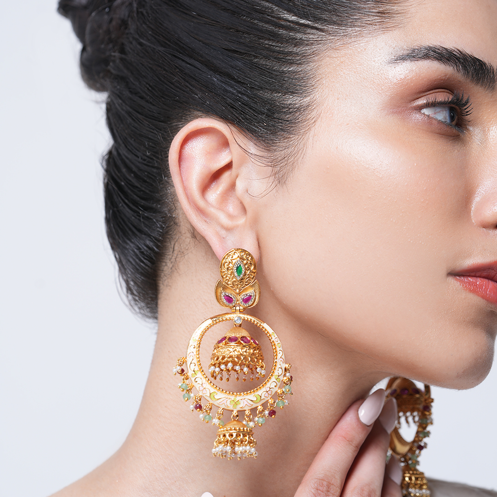 Antique Jhumki Style Meenakari Earrings : CAO0070KLP