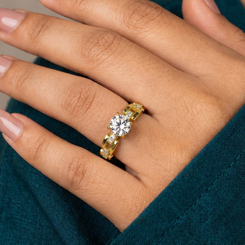 Elegant Gold Solitaire Crystal Anti-Tarnish Ring For Women : HSPS60MB1834
