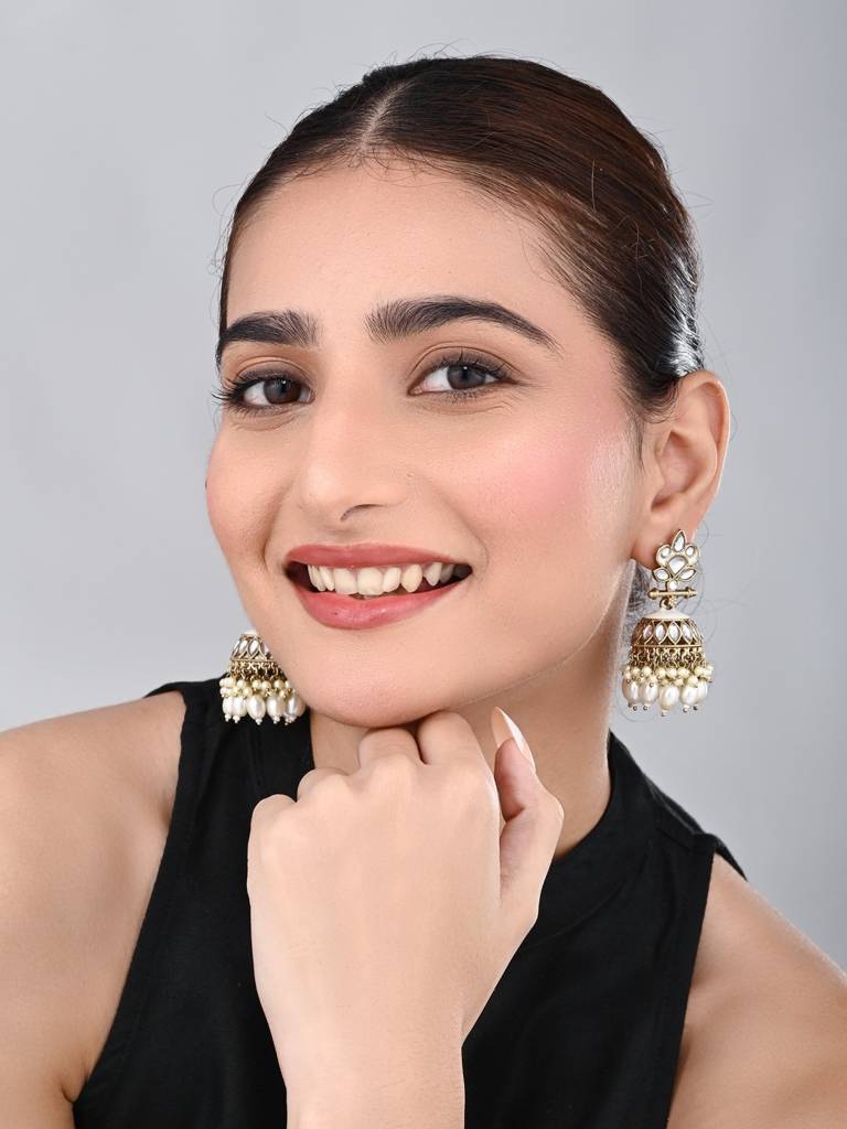 Gold Plated Kundan & Meenakari Jhumka Earrings : S24FAER411WHT