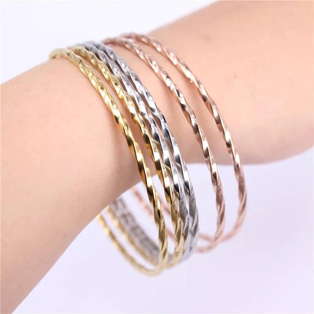 Silver Gold & Rose Gold Plated Metal Bangles Bracelet Fancy Gift For Women & Girls (2.6 Inch, 6 Pcs.) : PX8B72