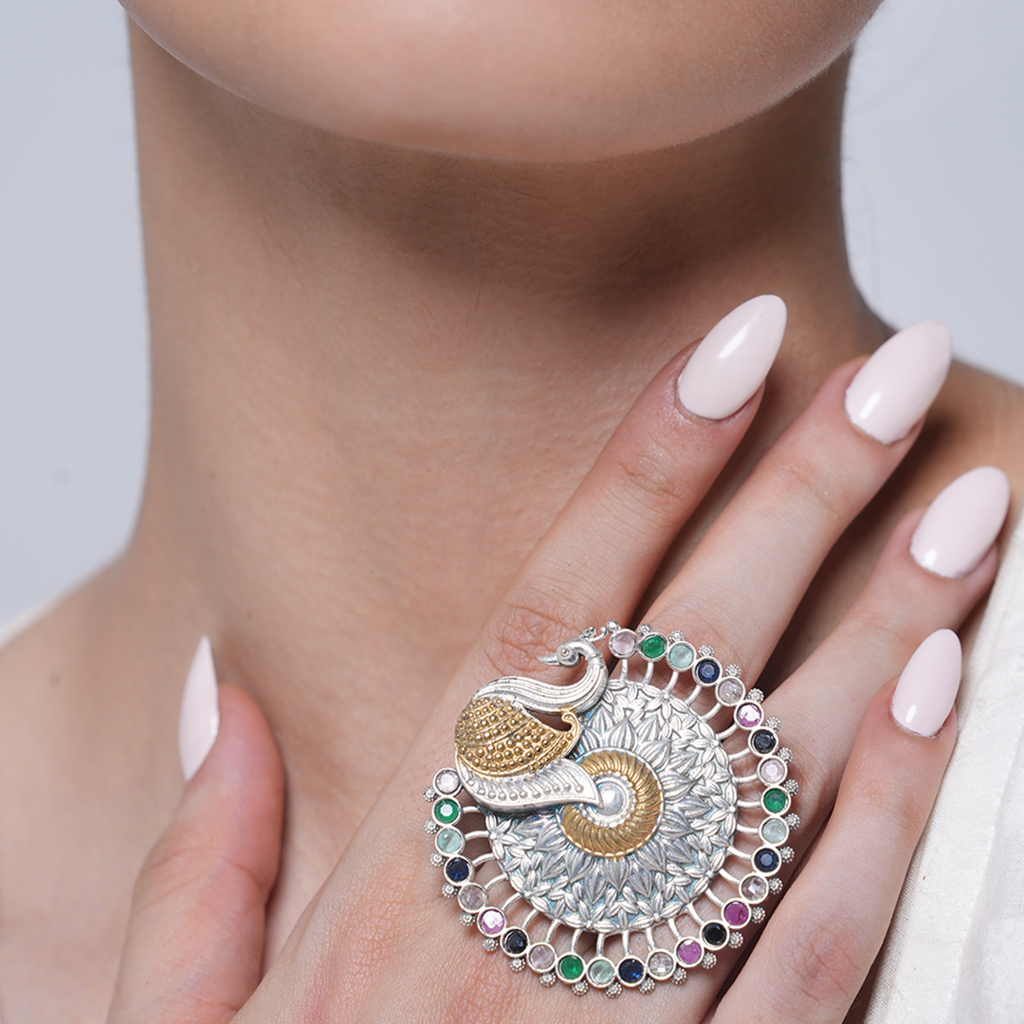 Silver Polish Peacock Ring : CAO0256RNG