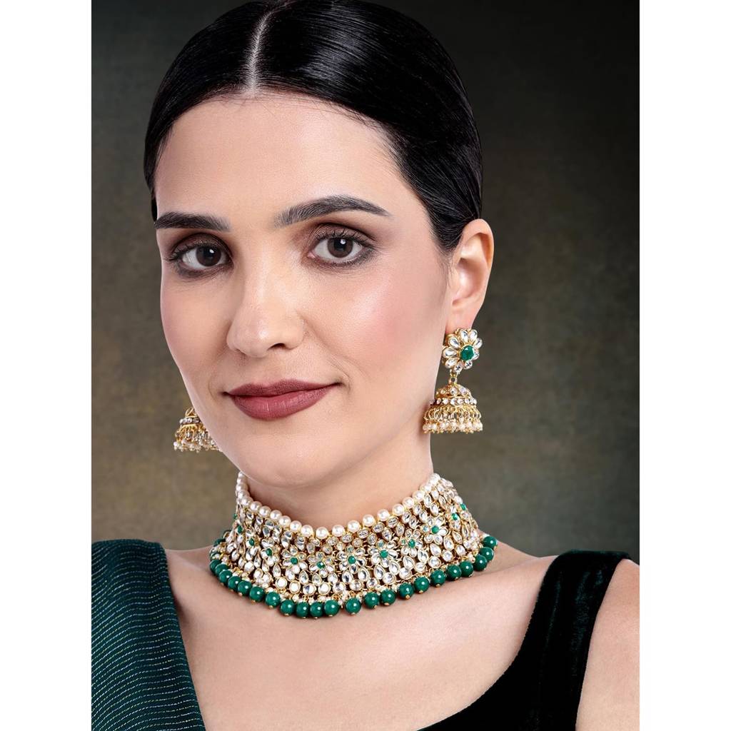 Peora Wedding Kundan Faux Pearl Choker Necklace Earring Traditional Jewellery Set For Women : PF25N1161G